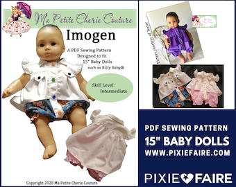 Imogen 15 inch Doll Clothes Pattern Fits Baby Dolls such as Bitty Baby®, Bitty Twins® - Ma Petite Cherie Couture - PDF - Pixie Faire