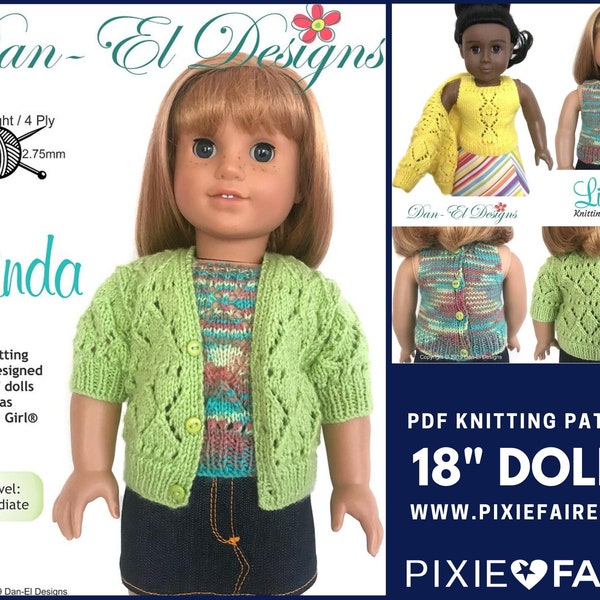 Linda Twin Set Sweater 18 inch Doll Clothes Knitting Pattern Fits Dolls such as American Girl® - Dan-El Designs - PDF - Pixie Faire