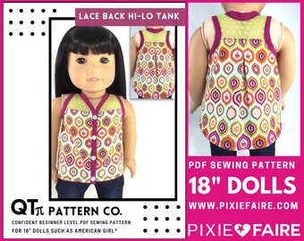 Lace T-Back Hi-Lo Tank 18 inch Doll Clothes Pattern Fits Popular 18" Dolls - QT Pi Pattern Co - PDF - Pixie Faire