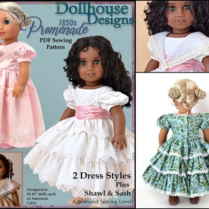 1850s Promenade Dress 18 inch Doll Clothes Pattern Fits Popular 18&quot; Dolls - Dollhouse Designs - PDF - Pixie Faire
