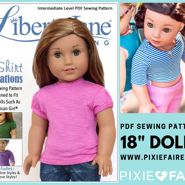 T-Shirt Variations 18 inch Doll Clothes Pattern Fits Dolls such as American Girl® - Liberty Jane - PDF - Pixie Faire