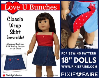 Classic Wrap Skirt 18 inch Doll Clothes Pattern Fits Dolls such as American Girl® - Love U Bunches - PDF - Pixie Faire