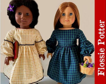 1800s Simple Stitches Dress 18 inch Doll Clothes Pattern Fits Popular 18" Dolls - Flossie Potter - PDF - Pixie Faire