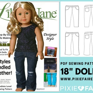 Jeans Bundle 18 inch Doll Clothes Pattern Fits Dolls such as American Girl® Liberty Jane PDF Pixie Faire image 1