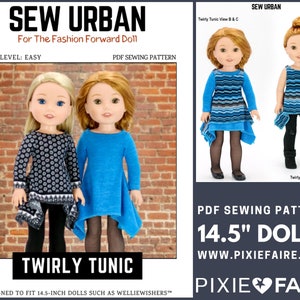 Twirly Tunic 14.5 inch Doll Clothes Pattern Instant Download - Sew Urban - PDF - Pixie Faire