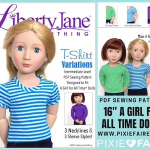 T-Shirt Variations 16 inch Doll Clothes Pattern Fits A Girl For All Time® Dolls - Liberty Jane - PDF - Pixie Faire