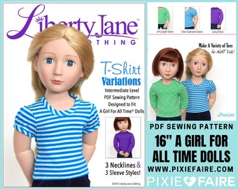 T-Shirt Variations 16 inch Doll Clothes Pattern Fits A Girl For All Time® Dolls - Liberty Jane - PDF - Pixie Faire