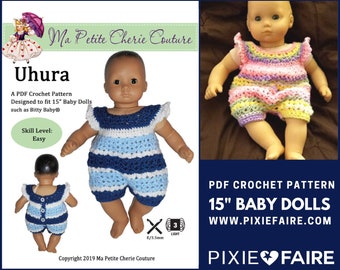 Uhura 15 inch Doll Clothes Crochet Pattern Fits Baby Dolls such as Bitty Baby®, Bitty Twins® - Ma Petite Cherie Couture - PDF - Pixie Faire