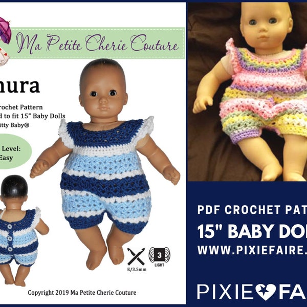 Uhura 15 inch Doll Clothes Crochet Pattern Fits Baby Dolls such as Bitty Baby®, Bitty Twins® - Ma Petite Cherie Couture - PDF - Pixie Faire