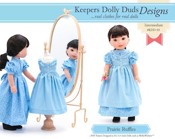 Prairie Ruffles 14.5 inch Doll Clothes Pattern Designed to Fit Dolls such as WellieWishers™ - Keepers Dolly Duds - PDF - Pixie Faire