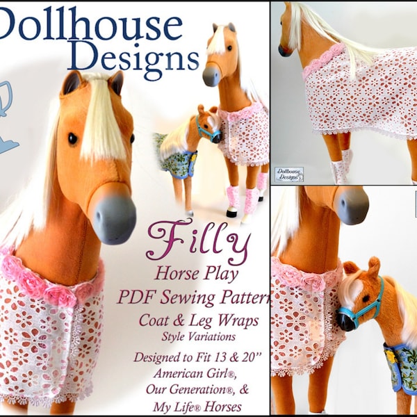 Filly Horse Blanket and Accessories Pattern für 18-Zoll-Puppentiere wie American Girl® - Dollhouse Designs - PDF - Pixie Faire