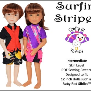 Surfin&#39; Stripes 12 inch Doll Clothes Pattern Fits Dolls such as Siblies™ - Crafty Lil Turkey -PDF- Pixie Faire