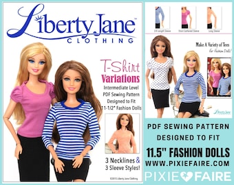 T-Shirt Variations 11.5 inch Doll Clothes Pattern for 11-1/2 inch Fashion Dolls - Liberty Jane - PDF - Pixie Faire