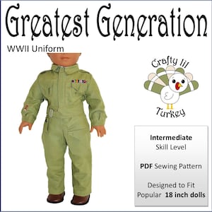Greatest Generation WWII Uniform 18 inch Doll Clothes Pattern Fits Popular 18&quot; Dolls - Crafty Lil Turkey -PDF- Pixie Faire