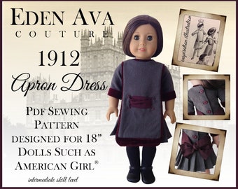 1912 Apron Dress 18 inch Doll Clothes Pattern Fits Popular 18" Dolls - Eden Ava Couture - PDF - Pixie Faire