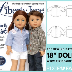 Button Up Shirt 18 inch Doll Clothes Pattern Fits Dolls such as American Girl® - Liberty Jane - PDF - Pixie Faire