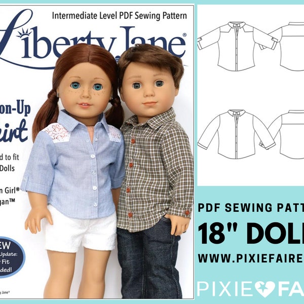 Button Up Shirt 18 inch Doll Clothes Pattern Fits Dolls such as American Girl® - Liberty Jane - PDF - Pixie Faire