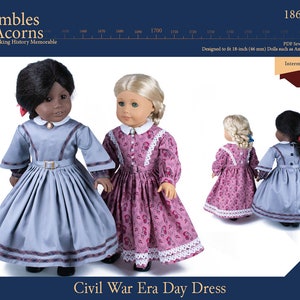 1860 Civil War Dress 18 inch Doll Clothes Pattern Fits Popular 18&quot; Dolls - Thimbles and Acorns - PDF - Pixie Faire