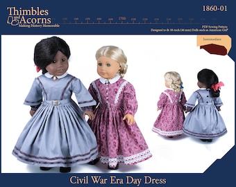 1860 Civil War Dress 18 inch Doll Clothes Pattern Fits Dolls such as American Girl® - Thimbles and Acorns - PDF - Pixie Faire