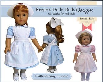1940s Nursing Student 18 inch Doll Clothes Pattern Designed to Fit Popular 18" Dolls - Keepers Dolly Duds - PDF - Pixie Faire
