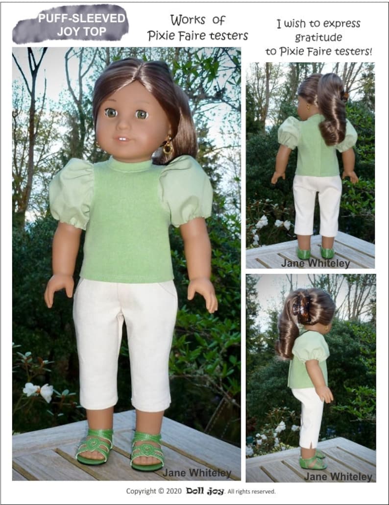 Puff-Sleeved Joy Top 18 inch Doll Clothes Pattern Fits Dolls Such as American Girl® Doll Joy PDF Pixie Faire image 8