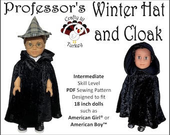 Professor's Winter Hat and Cloak 18 inch Doll Clothes Pattern Fits Dolls such as American Girl® - Crafty Lil Turkey -PDF- Pixie Faire