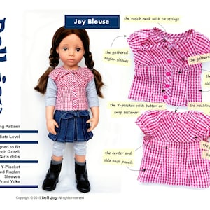 Joy Blouse 19 inch Doll Clothes Pattern Fits Dolls Such as Gotz® Hannah or Happy Kidz - Doll Joy - PDF - Pixie Faire