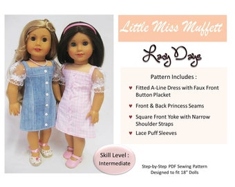 Lacy Days 18 inch Doll Clothes Pattern Fits Popular 18" Dolls - Little Miss Muffett - PDF - Pixie Faire