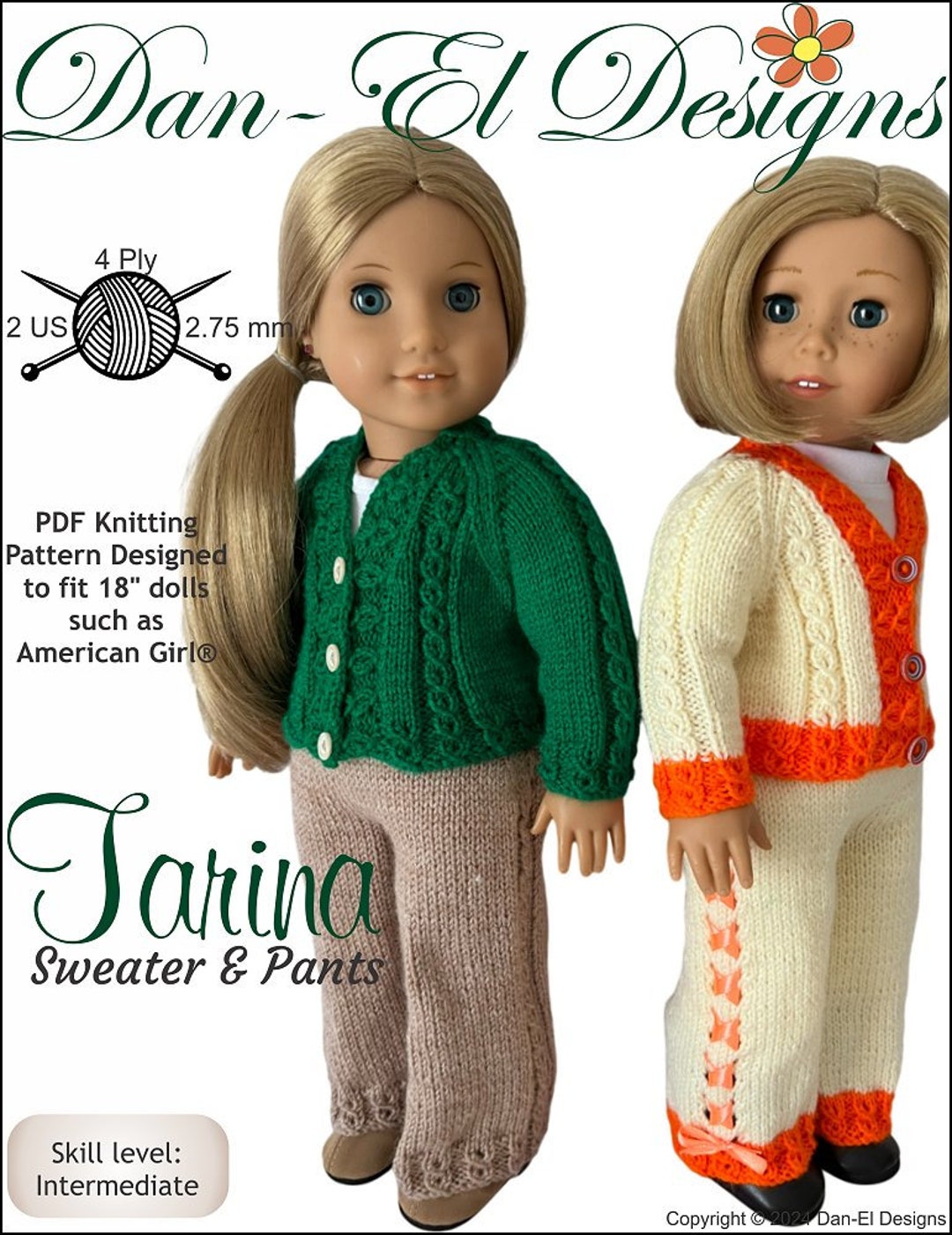 Tarina Sweater and Pants 18 Inch Doll Clothes Knitting Pattern Fits Popular  18\, image size:1080x1401