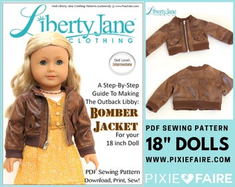 Bomber Jacket 18 inch Doll Clothes Pattern Fits Dolls such as American Girl® - Liberty Jane - PDF - Pixie Faire