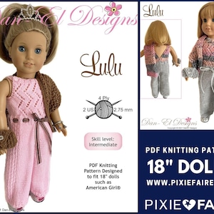 Lulu Strick Outfit 18 Zoll Puppenkleidung Strickmuster passt beliebte 18 Zoll Puppen - Dan-El Designs - PDF - Pixie Faire