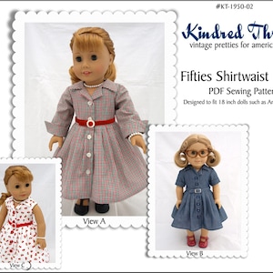 Fifties Shirtwaist Dress 18 inch Doll Clothes Pattern Designed to Fit Popular 18" Dolls - Kindred Thread - PDF - Pixie Faire