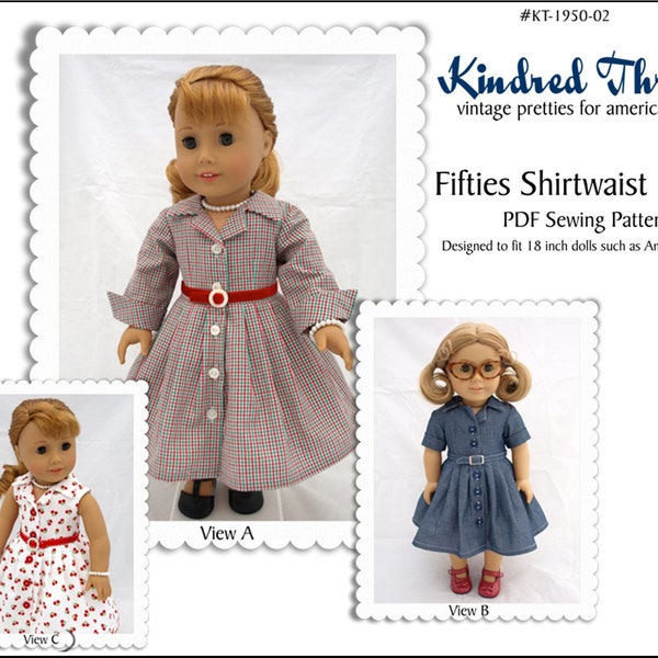 Fifties Shirtwaist Dress 18 inch Doll Clothes Pattern Designed to Fit Dolls such as American Girl® - Kindred Thread - PDF - Pixie Faire