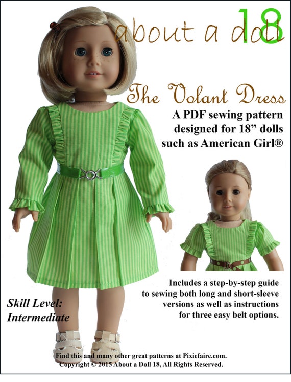De Volant jurk 18 inch poppenkledingpatroon past bij populaire 18 poppen About A Doll 18 pdf Pixie Faire Etsy Nederland