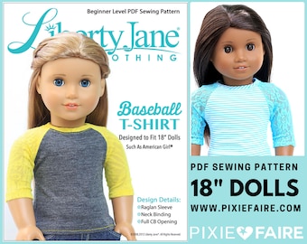 Baseball T-shirt 18 inch Doll Clothes Pattern Fits Dolls such as American Girl® - Liberty Jane - PDF - Pixie Faire