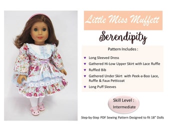 Serendipity 18 inch Doll Clothes Pattern Fits Popular 18" Dolls - Little Miss Muffett - PDF - Pixie Faire