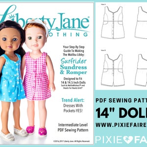 Surfrider Sundress and Romper 14-14.5 inch Doll Clothes Pattern Fits WellieWishers™ or H4H Girls - Liberty Jane - PDF - Pixie Faire