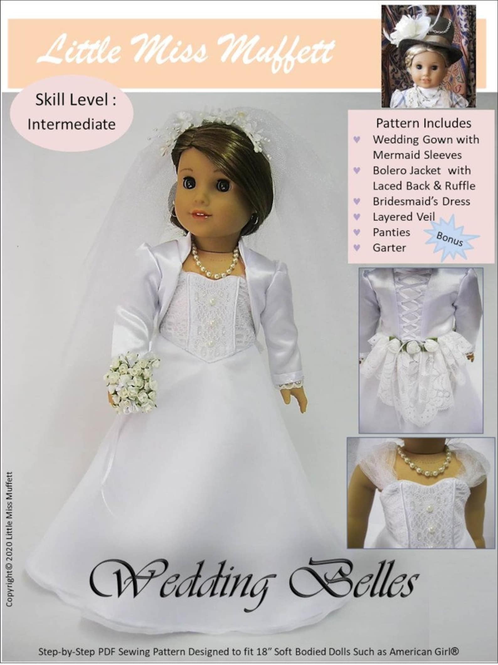 Elegant Wedding Dress Pattern for 18 inch Doll - Perfect Miniature Bridal Gown