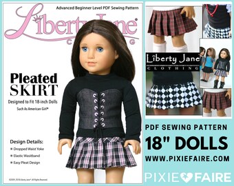 Pleated Skirt 18 inch Doll Clothes Pattern Fits Dolls such as American Girl® - Liberty Jane - PDF - Pixie Faire