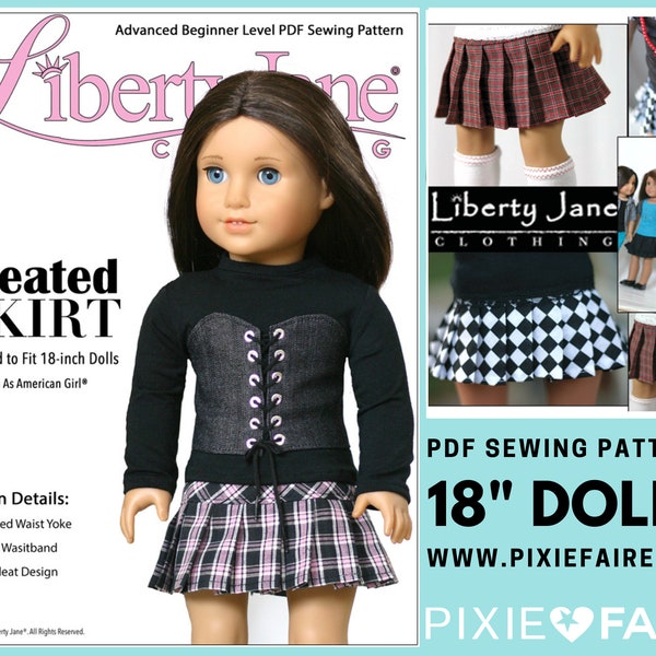 Pleated Skirt 18 inch Doll Clothes Pattern Fits Dolls such as American Girl® - Liberty Jane - PDF - Pixie Faire