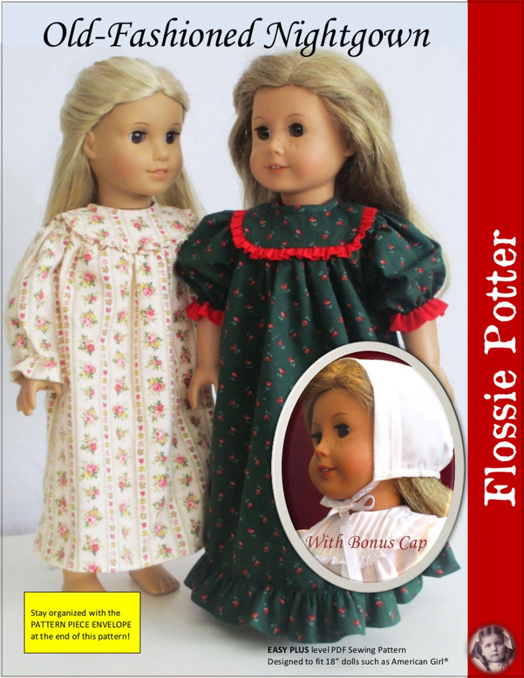 Old Fashioned Nightgown 18 Inch Doll Clothes Pattern Fits Dolls Such as American  Girl® Flossie Potter PDF Pixie Faire 