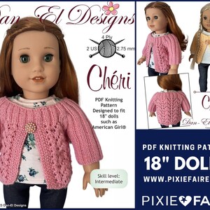 Chéri Knitted Sweater 18 inch Doll Clothes Knitting Pattern Fits Popular 18" Dolls - Dan-El Designs - PDF - Pixie Faire