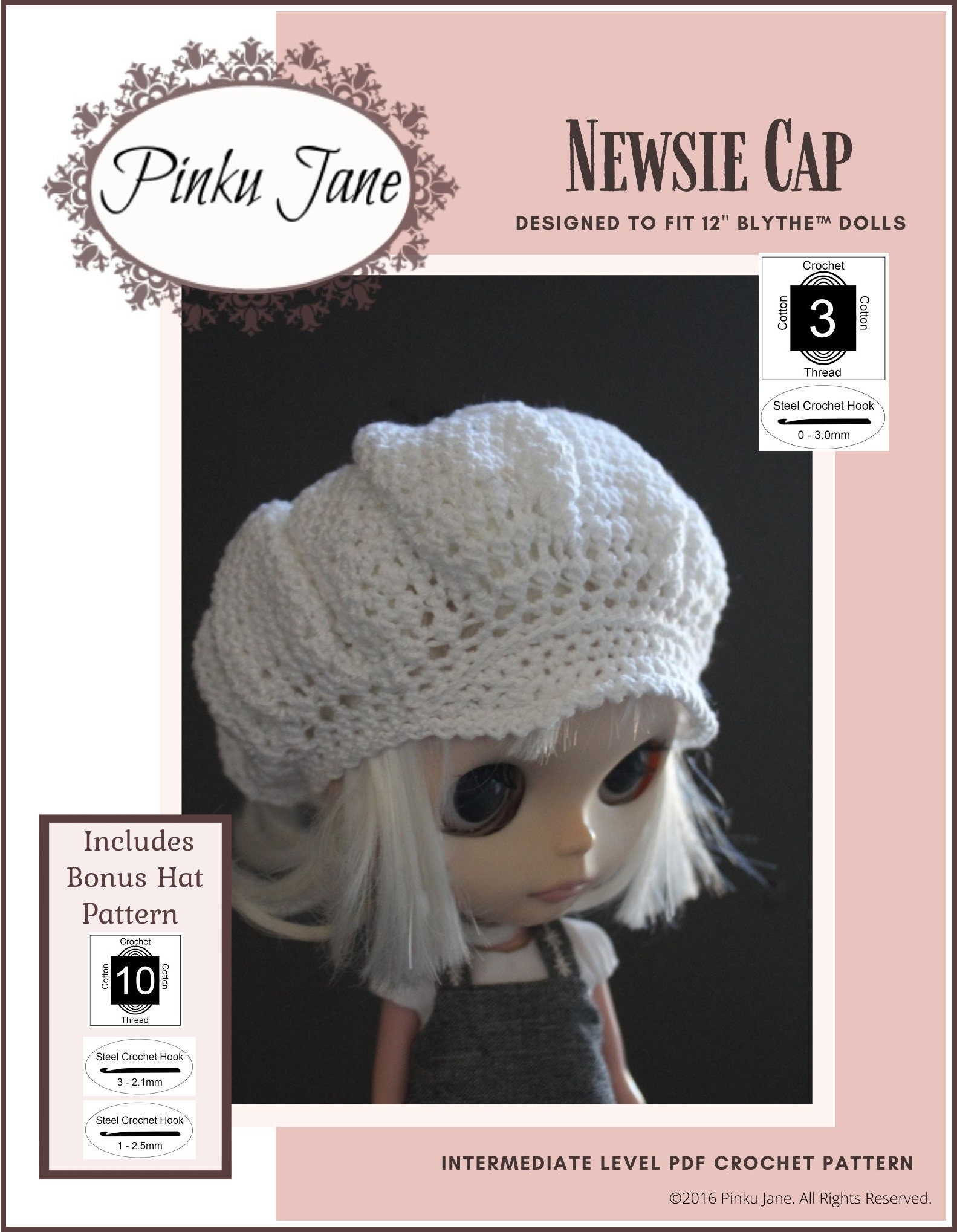 Newsie Cap 12 Inch Doll Clothes Crochet Pattern Fits 12