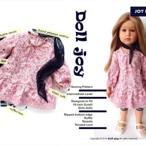 Joy Dress 19 inch Doll Clothes Pattern Fits Dolls Such as Gotz® Hannah or Happy Kidz - Doll Joy - PDF - Pixie Faire