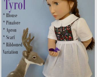 Tyrol Blouse & Pinafore 16 inch Doll Clothes Pattern Fits dolls such as A Girl For All Time® - Karen Lorraine Design - PDF - Pixie Faire
