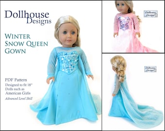 Winter Snow Queen Gown 18 inch Doll Clothes Pattern Fits Dolls such as American Girl® - Dollhouse Designs - PDF - Pixie Faire
