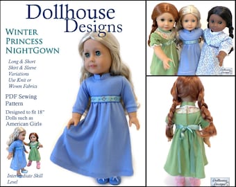 Winter Princess Nightgown 18 inch Doll Clothes Pattern Fits Dolls such as American Girl® - Dollhouse Designs - PDF - Pixie Faire
