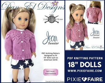 Jean Sweater 18 inch Doll Clothes Knitting Pattern Fits Popular 18" Dolls - Dan-El Designs - PDF - Pixie Faire