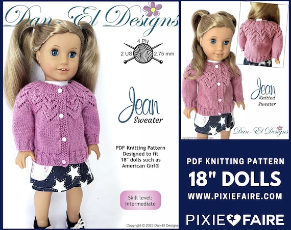 Jean Sweater 18 inch Doll Clothes Knitting Pattern Fits Popular 18