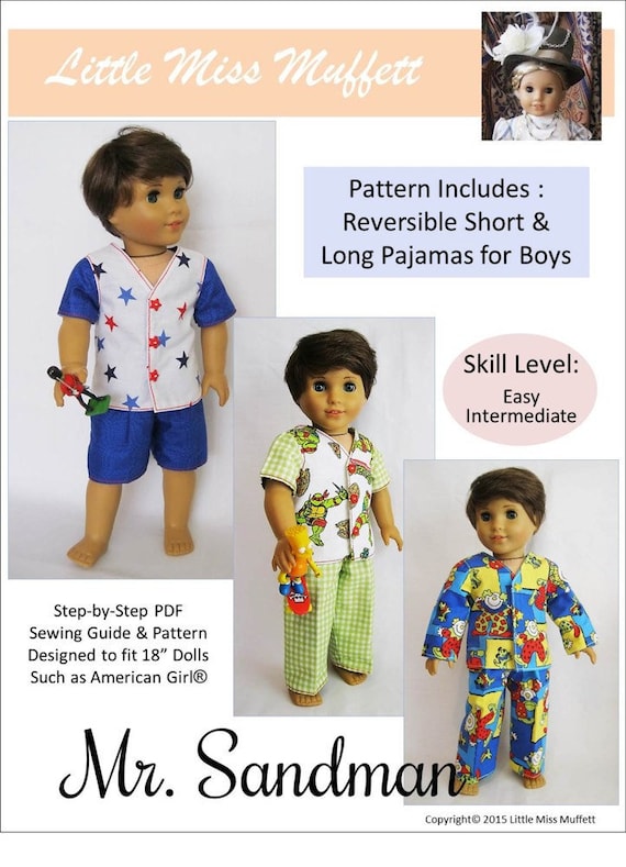 Mr Sandman Pajamas 18 inch Doll Clothes Pattern Fits Popular 18" Dolls - Little Miss Muffett - PDF - Pixie Faire